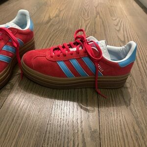 Adidas Women’s Platform Gazelle in Red and Blue